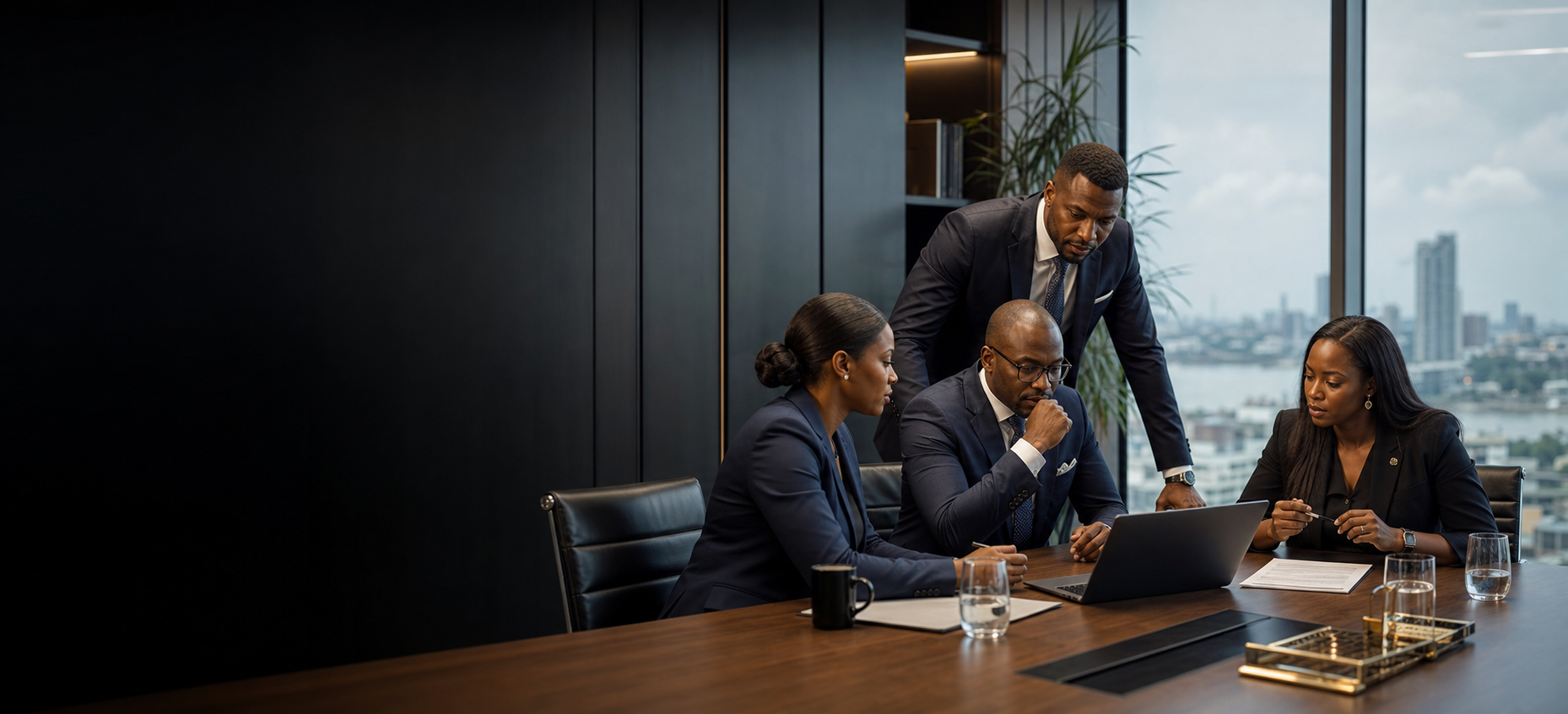 African investment professionals reviewing a portfolio strategy